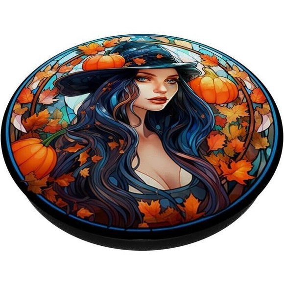 Fall Leaves and Halloween Pumpkins Cell Phone Womn Pop Sockets Swappable PopGrip - Picture 5 of 13